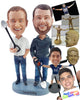 Custom Bobblehead Construction Company owners holding shovels wearing nice shirt and hoodie - Wedding & Couples Couple Personalized Bobblehead & Action Figure