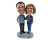 Custom Bobblehead Casual jovious couple wearing nice relaxed clothing with hand inside pocket - Wedding & Couples Couple Personalized Bobblehead & Action Figure