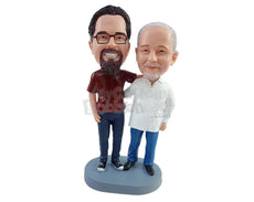Custom Bobblehead father and son hugging showin their love wearing nice shirts and neat shoes - Wedding & Couples Same Sex Personalized Bobblehead & Action Figure