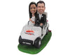Custom Bobblehead Wedding Couple In Wedding Attire Sitting On A Car Ready For The Journey In Their New Life - Wedding & Couples Bride & Groom Personalized Bobblehead & Cake Topper