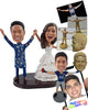 Custom Bobblehead Tradtonal Groom wearing nice costume and Bride on beautiful long wedding dress holding a bottle - Wedding & Couples Bride & Groom Personalized Bobblehead & Action Figure