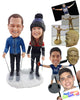 Custom Bobblehead Couple on skis ready to go down the mountain wearing warm jackets - Wedding & Couples Couple Personalized Bobblehead & Action Figure