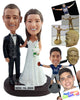 Custom Bobblehead Elegant posing couple holding each other with Bride holding a bouquett - Wedding & Couples Bride & Groom Personalized Bobblehead & Action Figure