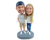 Custom Bobblehead Young couple wearing jerseys with one hand in pocket and cool shoes - Wedding & Couples Couple Personalized Bobblehead & Action Figure