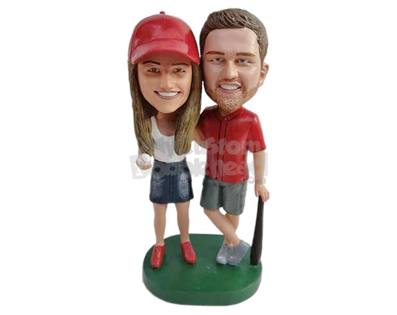 Custom Bobblehead Number one baseball fans with baseball in one hand the baseball bat on the other - Wedding & Couples Couple Personalized Bobblehead & Action Figure