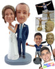 Custom Bobblehead Charming couple wearing nice suit, vest and tie and nice long silk dress - Wedding & Couples Bride & Groom Personalized Bobblehead & Action Figure