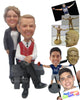 Custom Bobblehead Lovely Couple In Formal Attire With The Male Sitiing And The Woman Standing Behind Him - Wedding & Couples Couple Personalized Bobblehead & Cake Topper