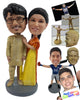 Custom Bobblehead Classic costumary wedding dress and outfit, Bride, resting hand on Grooms shoulder - Wedding & Couples Bride & Groom Personalized Bobblehead & Action Figure