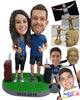 Custom Bobblehead Sporty Couple travaler holding coffee cups wearing shorts - Wedding & Couples Couple Personalized Bobblehead & Action Figure