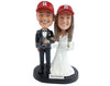Custom Bobblehead Happy ever after wedding couple wearing nice long dress and suit vest and tie on the Groom - Wedding & Couples Couple Personalized Bobblehead & Action Figure