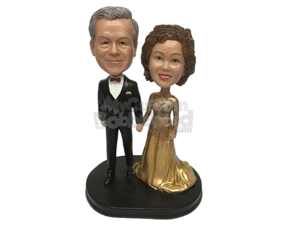 Custom Bobblehead Excessively elegant couple ready for their gold anniversary party wearing gorgeous clothe - Wedding & Couples Bride & Groom Personalized Bobblehead & Action Figure