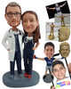 Custom Bobblehead Medical doctor couple wearing medical attire and lab coats with stethoscopes - Wedding & Couples Couple Personalized Bobblehead & Action Figure