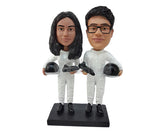 Custom Bobblehead Astronauts couple ready to enter spaceship holding their helmets and space clothe - Wedding & Couples Couple Personalized Bobblehead & Action Figure