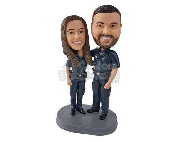 Custom Bobblehead Police Officers couple ready to serve their country wearing their official uniforms - Wedding & Couples Couple Personalized Bobblehead & Action Figure