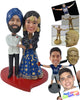 Custom Bobblehead Traditional Couple in suit and tie with gorgeous sari dress on the bride holding hands - Wedding & Couples Bride & Groom Personalized Bobblehead & Action Figure