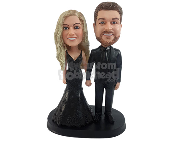 Custom Bobblehead Elengant couple ready for a nightout on beautiful dress and suit - Wedding & Couples Couple Personalized Bobblehead & Action Figure