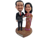 Custom Bobblehead Loving couple wearing beautiful traditional sari and suit - Wedding & Couples Bride & Groom Personalized Bobblehead & Action Figure