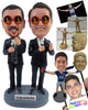 Custom Bobblehead Stand up comedians partners holding mics and wearing nice elegant suits - Wedding & Couples Same Sex Personalized Bobblehead & Action Figure