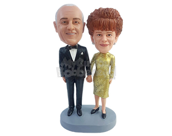 Custom Bobblehead Older classy couple wearing nice ball dance suits holding hands - Wedding & Couples Bride & Groom Personalized Bobblehead & Action Figure