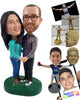 Custom Bobblehead Happy looking couple facing each other wearing nice shirts and shoes for the occasion - Wedding & Couples Couple Personalized Bobblehead & Action Figure