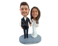 Custom Bobblehead Young wedding couple wearing gougeous wedding outfits holding hands - Wedding & Couples Couple Personalized Bobblehead & Action Figure
