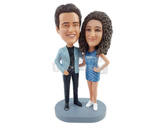 Custom Bobblehead Casual couple wearing nice casual suite and nice dress and sneakers - Wedding & Couples Couple Personalized Bobblehead & Action Figure