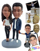 Custom Bobblehead Stylish couple making a peace sign wearng nice clothing - Wedding & Couples Couple Personalized Bobblehead & Action Figure