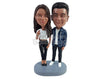 Custom Bobblehead Stylish couple making a peace sign wearng nice clothing - Wedding & Couples Couple Personalized Bobblehead & Action Figure