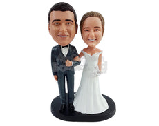 Custom Bobblehead Classy wedding couple ready say the words with the briding holding the bouquet - Wedding & Couples Couple Personalized Bobblehead & Action Figure