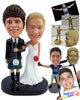 Custom Bobblehead Happy couple with the groom on a Classic Scotish garment and bride with a nice dress and flower bouquet - Wedding & Couples Couple Personalized Bobblehead & Action Figure