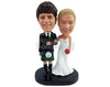 Custom Bobblehead Happy couple with the groom on a Classic Scotish garment and bride with a nice dress and flower bouquet - Wedding & Couples Couple Personalized Bobblehead & Action Figure