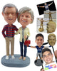 Custom Bobblehead Jovious couple wearing nice clothe with one hand inside the pocket and a hand purse - Wedding & Couples Couple Personalized Bobblehead & Action Figure