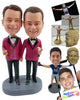Custom Bobblehead Happy gay couple wearing beautifull suits holding a cup and flowers - Wedding & Couples Couple Personalized Bobblehead & Action Figure