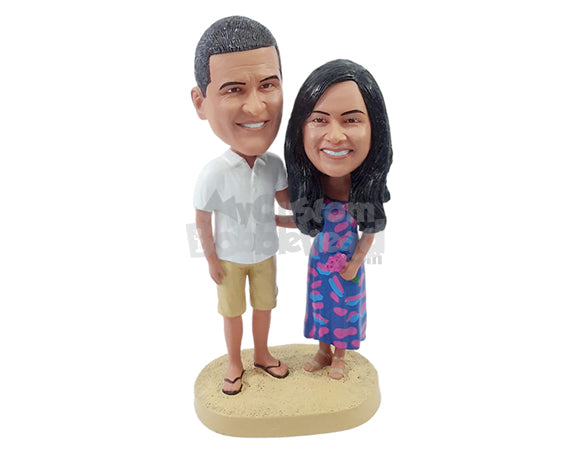 Custom Bobblehead HAppy couple on vacation wearing beach shirt and dress - Wedding & Couples Couple Personalized Bobblehead & Action Figure