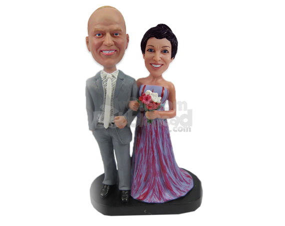 Custom Bobblehead Bride & Groom In Classic Wedding Outfit - Wedding & Couples Bride & Groom Personalized Bobblehead & Cake Topper