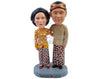 Custom Bobblehead Wedding couple wearing traditional dresses hugging eachother - Wedding & Couples Couple Personalized Bobblehead & Action Figure