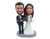 Custom Bobblehead Classy couple wearring nice suit and dress with a bouquet - Wedding & Couples Couple Personalized Bobblehead & Action Figure