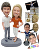 Custom Bobblehead Young love couple wearing v-neck shirts and capri pants and sandals - Wedding & Couples Couple Personalized Bobblehead & Action Figure