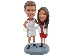 Custom Bobblehead Basketball and doctor couple wearing their respective uniforms - Wedding & Couples Couple Personalized Bobblehead & Action Figure