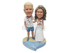 Custom Bobblehead Beach couple wearing nice clothing and flower leis and having a good day  - Wedding & Couples Couple Personalized Bobblehead & Action Figure