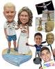 Custom Bobblehead Beach couple wearing nice clothing and flower leis and having a good day  - Wedding & Couples Couple Personalized Bobblehead & Action Figure