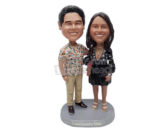 Custom Bobblehead Jovious coupe wearing nice shirt and nice dress with a shoulder purse on the side - Wedding & Couples Couple Personalized Bobblehead & Action Figure