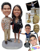Custom Bobblehead Jovious coupe wearing nice shirt and nice dress with a shoulder purse on the side - Wedding & Couples Couple Personalized Bobblehead & Action Figure