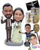 Custom Bobblehead Cool couple making a rock and roll sign and female on a beautiful long dress - Wedding & Couples Couple Personalized Bobblehead & Action Figure