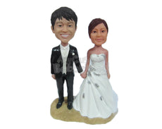 Custom Bobblehead Wedding Couple Wearing Gorgeous Weddning Outfit - Wedding & Couples Bride & Groom Personalized Bobblehead & Cake Topper