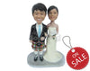 Custom Bobblehead Lovely Wedding Couple With Groom Wearing Fancy Shorts - Wedding & Couples Bride & Groom Personalized Bobblehead & Cake Topper