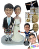 Custom Bobblehead Lovely Wedding Couple With Groom Wearing Fancy Shorts - Wedding & Couples Bride & Groom Personalized Bobblehead & Cake Topper