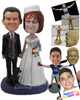 Custom Bobblehead Wedding Couple In Their Wedding Attire With Their Beloved Pet Dog - Wedding & Couples Bride & Groom Personalized Bobblehead & Cake Topper