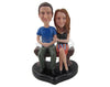 Custom Bobblehead Couple Sitting On Bench Wearing Casual Outfit Ready For A Picture - Wedding & Couples Bride & Groom Personalized Bobblehead & Cake Topper