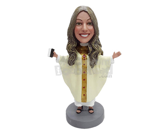 Custom Bobblehead Religious Female Priest Praising The Lord - Wedding & Couples Priests & Officiants Personalized Bobblehead & Cake Topper